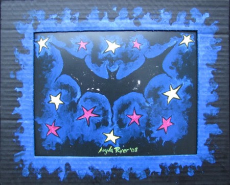 Bat Folk Art Print in Hand Painted Cardboard Matt